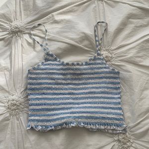 BLUE AND WHITE RUFFLED CROP TOP